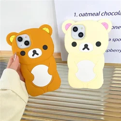 Cute Cartoon Rilakkuma Bear Phone Case for IPhone 16 15 14 13 12Pro Max plus Shockproof Silicone  Soft High Quality back Cover