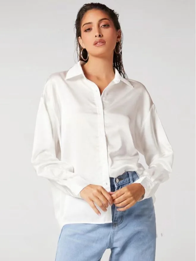 

Women's Clothing 2025 Spring/summer New Item Satin Comfortable Casual Long Sleeved Shirt For Women