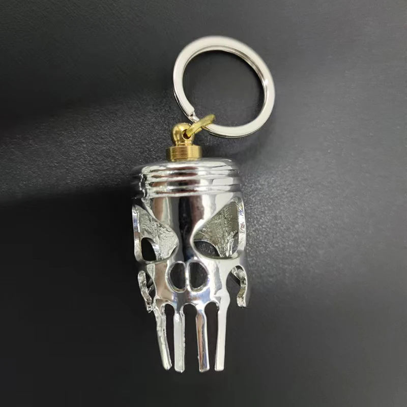 Piston Art Skull Keychain, Stainless Steel Key Chain Ring, Skeleton Engine Model Keyring,Piston Skull Keychain