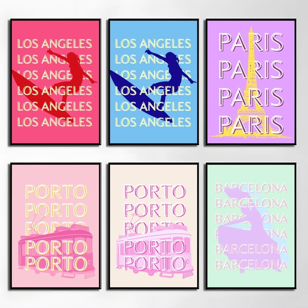 

Surf Lovers Porto Tram Eiffel Tower Text Poster Perfect Sticker Self Adhesive Wall Art Designed for Home Office Dining Spaces