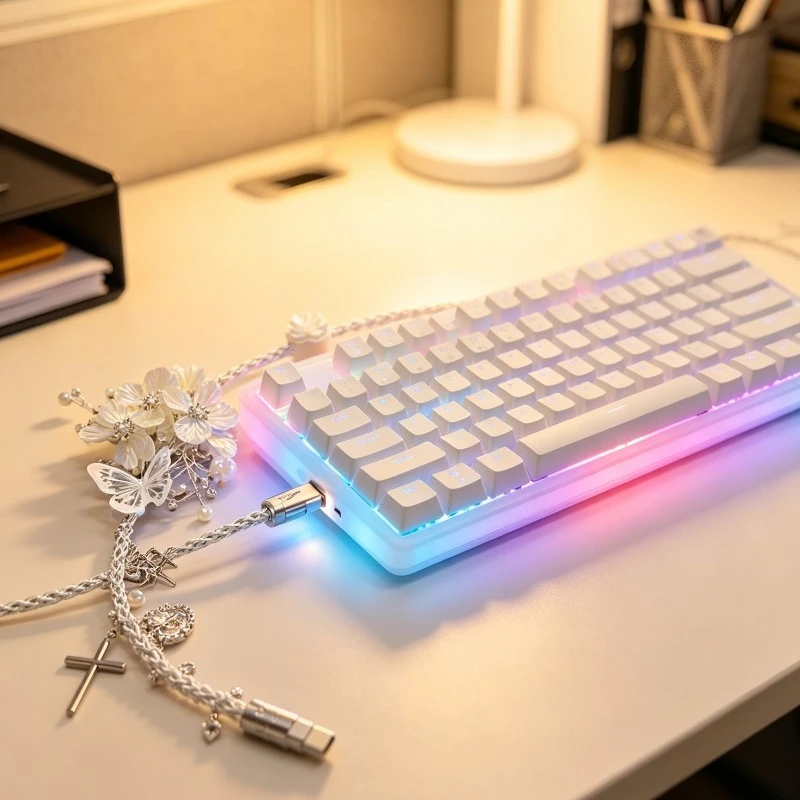 Handmade Butterfly Series 2-in-1 Aviator Cable 1.3m Y2K Design Full Segment 8k Mechanical Keyboard Cable Decoration Accessorie