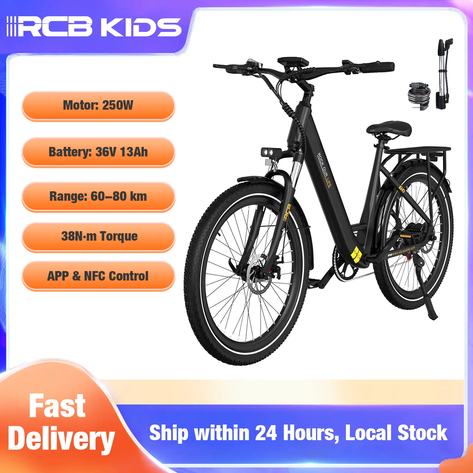 G6 E-Bike 27,5 Zoll Elektrofahrrad Mountainbike 250W Motor 13Ah Akku 80km Reichweite Pedelec mit Drehmomentsensor und NFC Steuerung RCB KIDS