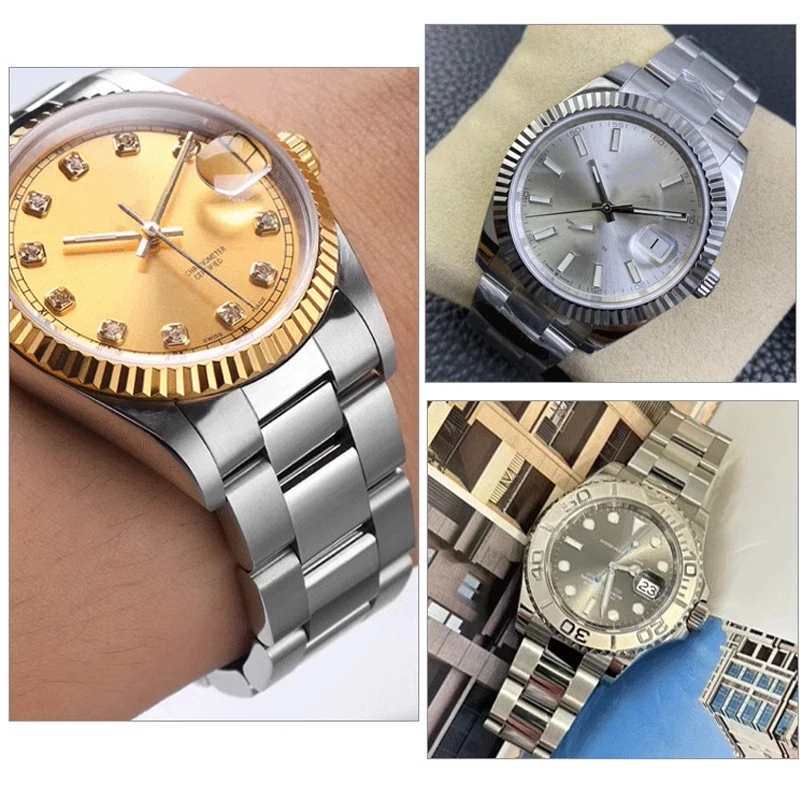 20mm 21mm 904L Watchbands For SUB DAYTONA NH35 NH36 Men  Glide Lock Clasp Watch Strap Solid Stainless Steel Watch Bracelet
