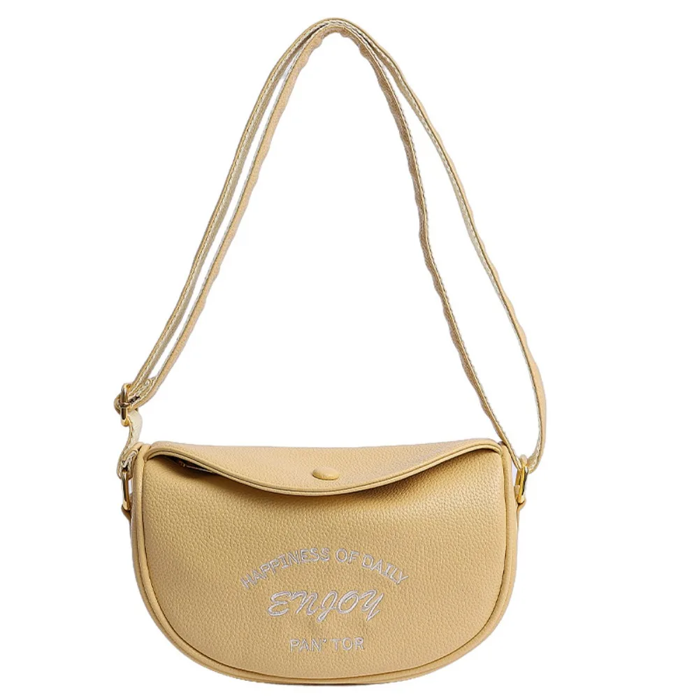 

Simple Korean Saddle Bag Letter Luxury Shoulder Bag Pu Leather Embroidery Handbags Female
