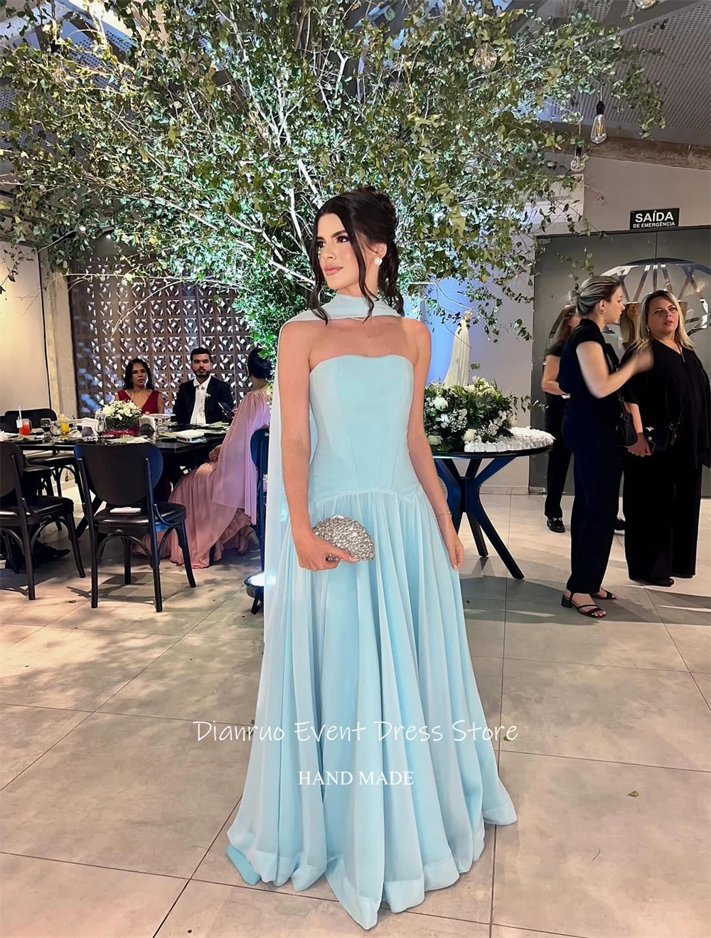 فستان سهرة طويل بدون حمالات من Dianruo فساتين شيفون متدفقة للنساء أشرطة A Line متجدد الهواء فيستدوس دي فييستا أنيقة مخصصة