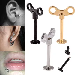 3PCS Surgical Steel Key Earrings Tragus Cartilage Daith Helix Stud Piercing Clockwork Style Lip Stud Key Labret Piercing Jewelry