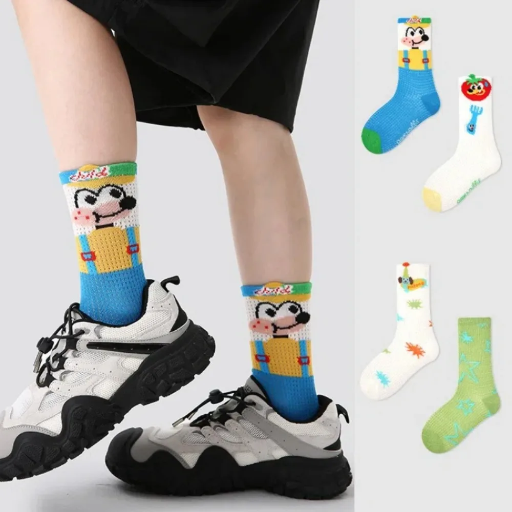 

4 Pairs/bag Summer Cotton Children Socks Breathable Puppy Pattern Calf Socks Middle Socks Boys Girls