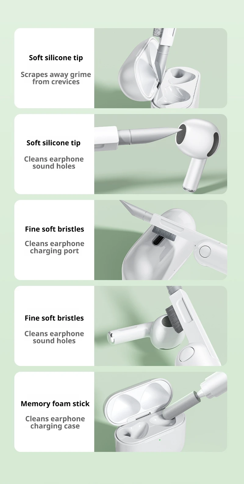 SAMZHE 3-in-1 Ohrhörer-Reinigungsstift Bluetooth-Kopfhörer-Reinigungsset für Ohrhörer Tragbares Kabelloses Kopfhörer-Etui Reinigungswerkzeug-Set – Detail 2