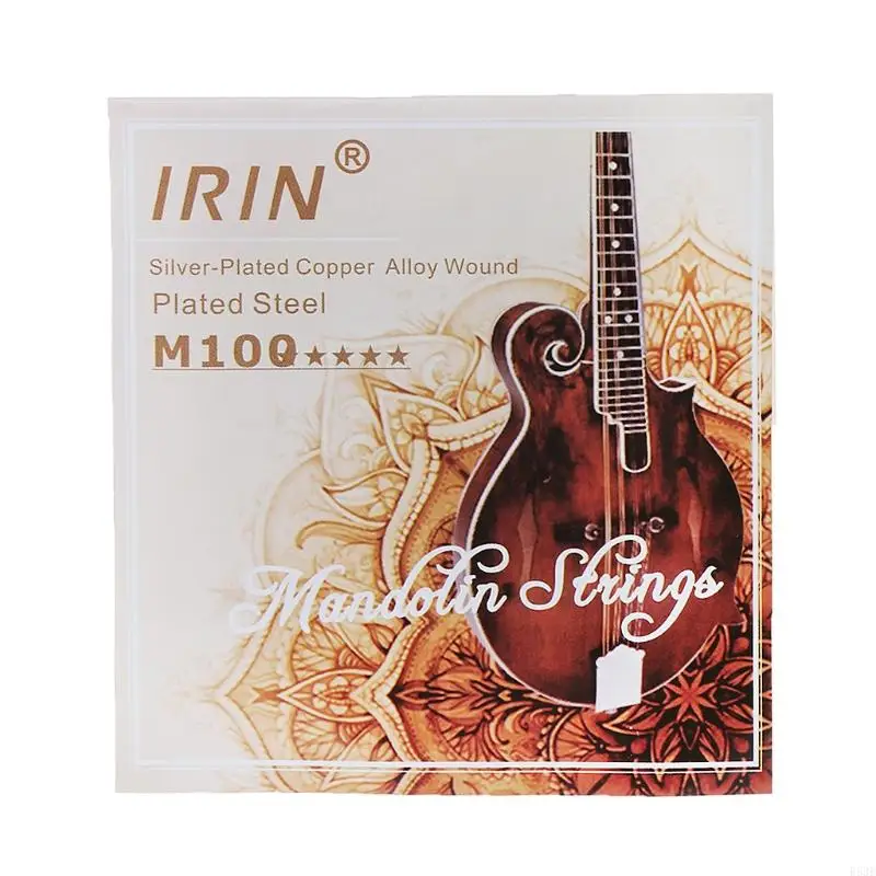 R53E 8 Pieces/Set Quality M100 Mandolin Strings, Four Sizes Durable Stainless Material Mercerized Mandolin Strings Pack