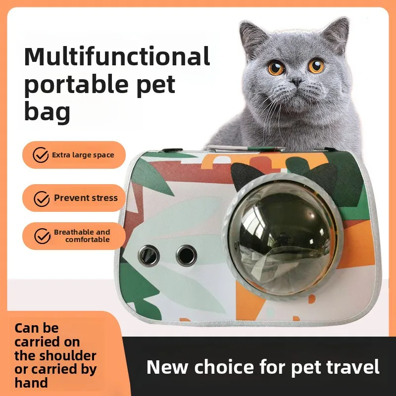 Large Capacity Breathable Cat Carrier Space Capsule Design Stylish Outdoor Portable Pet Backpack Double Shoulder Side PU