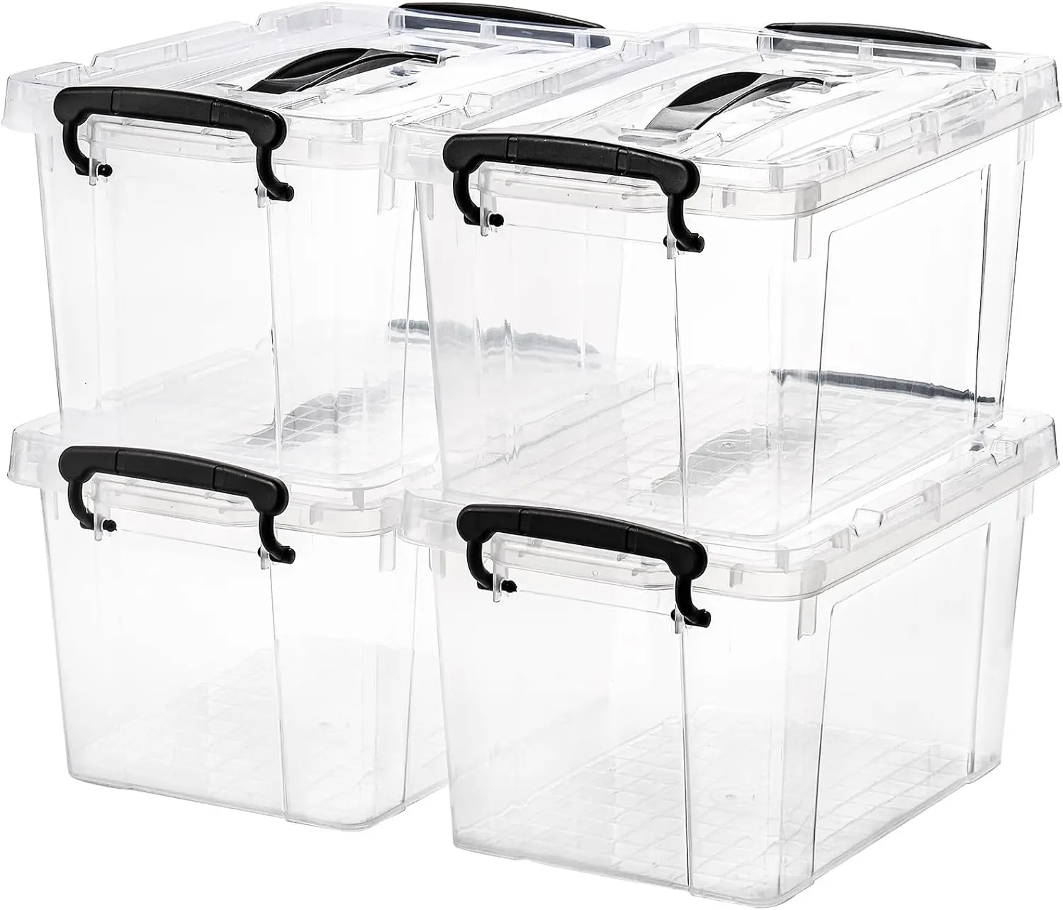 

4 Pack 6 Quart Clear Storage Latch Box, Plastic Storage Bins with Lids, Latching Box with Handle