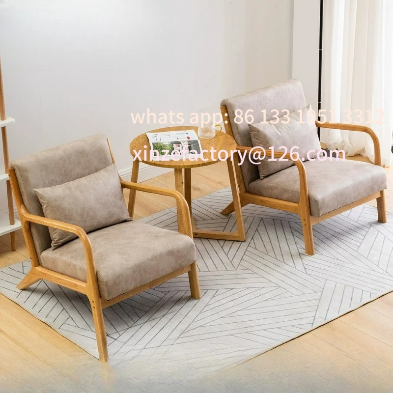 

Customizable Lazy Solid Wood Sofa Chair Technology Cloth Single Japanese Minimalist Leisure Sofa