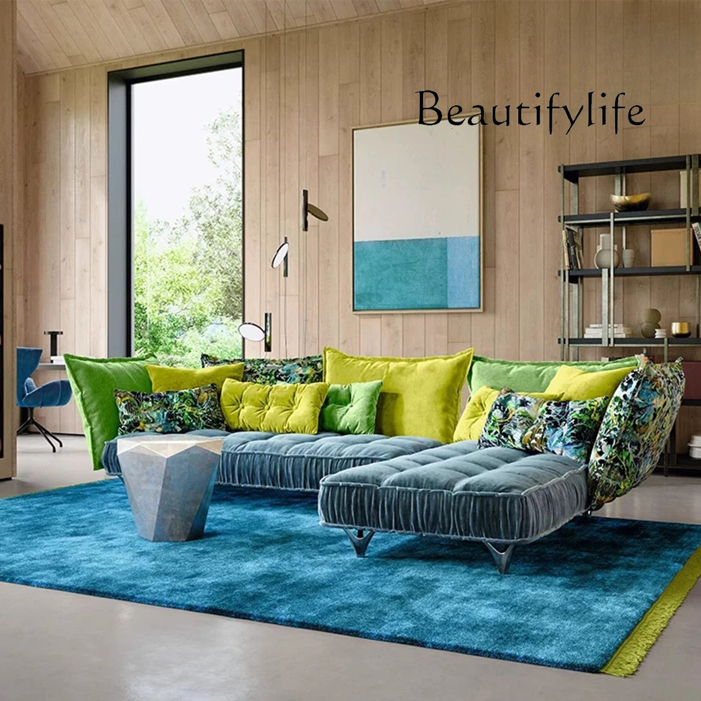 Italian light luxury special-shaped retro pattern small apartment fabric corner combination sofa advanced sense