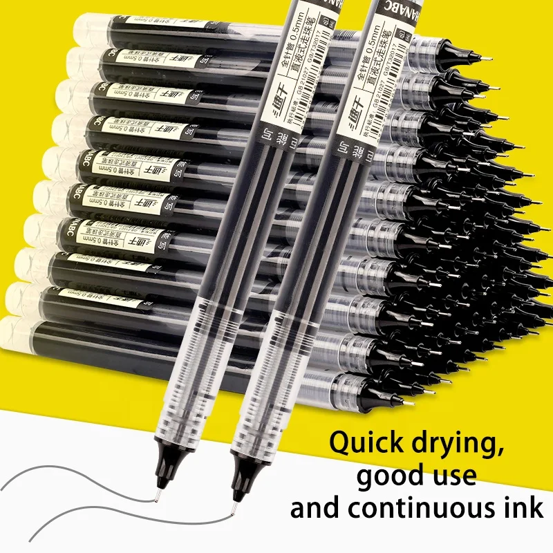 

10PCS/Set Quick Drying 0.5mm Needle Tip Straight Liquid Rollerball Gel Pen Student Exam Brushing Special Carbon Pen