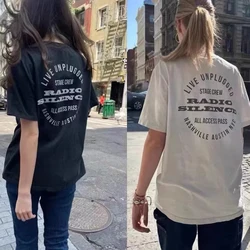 Women Vintage Classic Rock T-shirts 2023 Summer Letter Print Short Sleeve Loose T Shirt Female Casual Streetwear Oversized Tops