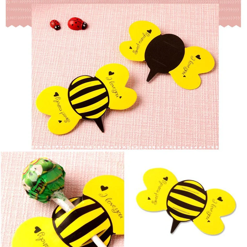 50 PCS Ladybug/Butterfly/Bee Shape Lollipop Package Card Insect Candy Packaging Children's Day Gift Birthday Party Decoration