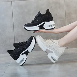 8cm Height Increasing Women's Vulcanize Shoes with Breathable Mesh and Hollow Out Design for Sports and Leisure platform sneaker