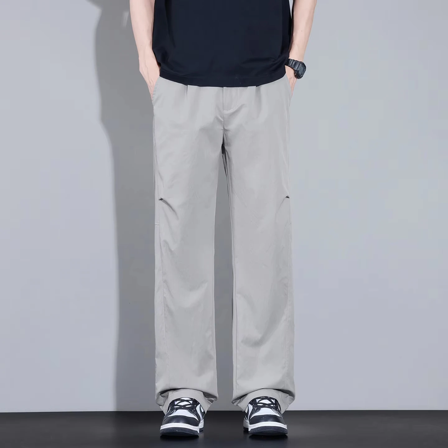 2026 New High Quality Summer Casual Pants Men Solid Color Straight Work Light Gray Outdoor Style Youth Khaki Thin Trousers Male