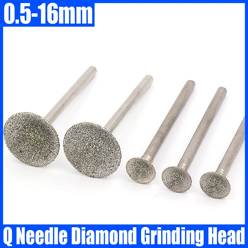 1-10PCS 0.5-16mm Q Needle Diamond Grinding Head 2.35/3mm Shank Grinding Bit Needle For Polishing Carving/Burr/Jade Abrasive Tool