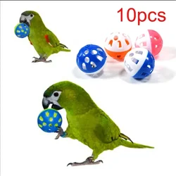 Nuevo 10 Uds. Juguete para loros para mascotas, bola con campana rodante hueca colorida, jaula para masticar para loros y cacatúas para gatos, juguetes divertidos, suministros para pájaros y mascotas