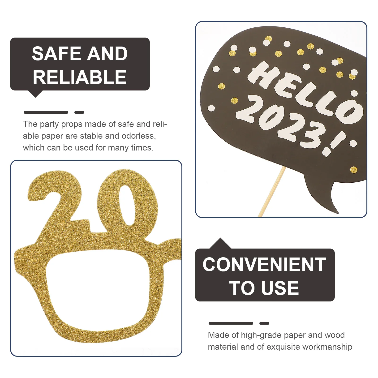 

1 Set Eve Creative Photo Booth Selfie Props 2023 Handheld Funny Party Supplies Decorative New Year Photo Props Glitter New Year