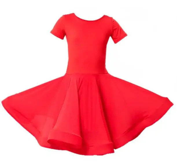 Girl Latin Dance Dress Children Dance Costume Salsa Black Kids Red Tango Dresses Dancing Stage Performance Solid Dress