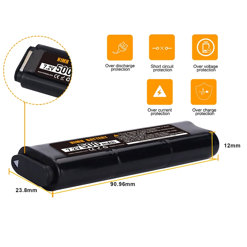 Nowa bateria 500mAh 7.2V Ni-MH do pistoletów pneumatycznych CM030 CM121 CM122 CM123 Marui 18C, P8, M93R AEP AEG M81, M84 i TM AEP