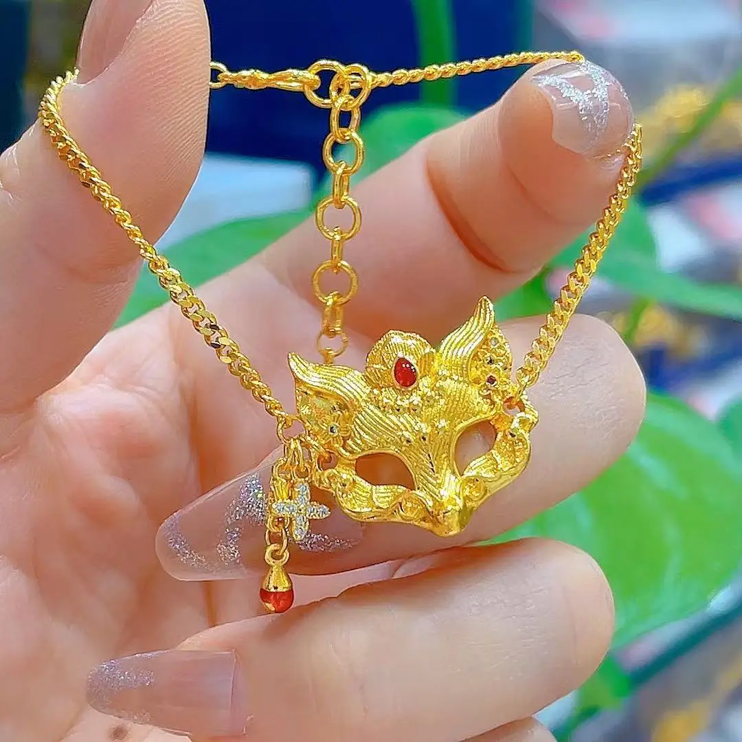 Luxury 24K 9999 Pure Gold real gold Flame Fox Mask Bracelet Women's Nine-tailed Fox Necklace