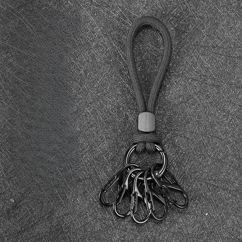 Outdoor Key Holder for Men Black Color Durable Anti-Loss Keychain Organizer with S Hook Carabiner for Camping Hiking Home Use