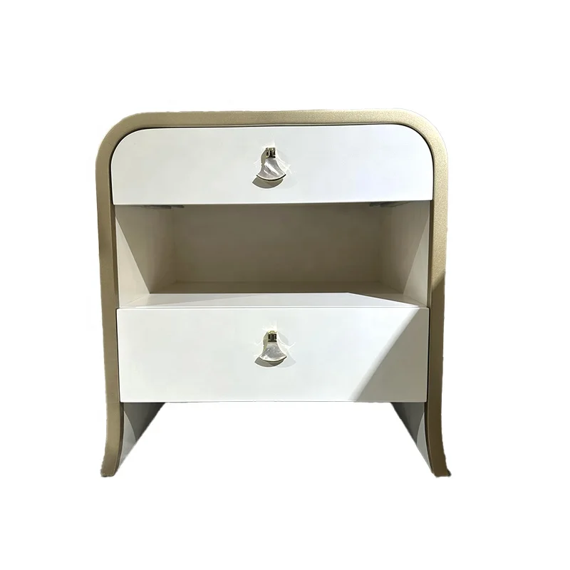 

Modern Luxury Bedside Table Stainless Steel Drawer French Plank Bedside Table Smart Bedroom Home Apartment Furniture