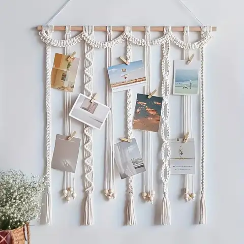 Boho Photo Display Clip Handmade Exquisite Tassel Wall Hanging Decoration Photograph Storage Tool With 20 Wooden Clips