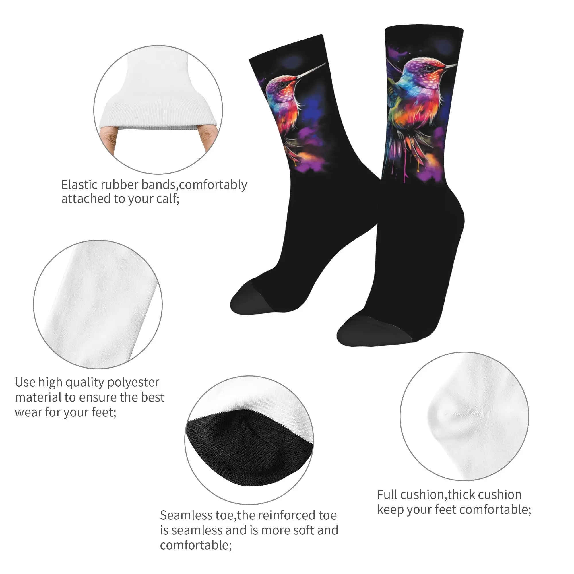 Men's Socks Harajuku Hummingbird Animal Lover Art Tropical Bird Sock High Quality Women's Sock Spring Summer Autumn Winter