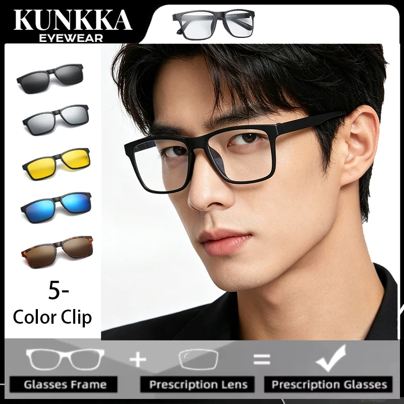 KUNKKA 2 in 1 Polarized Sunglasses Magnetic Clip On Optical Glasses Frames Men Myopia Sunglasses Women Prescription Glasses