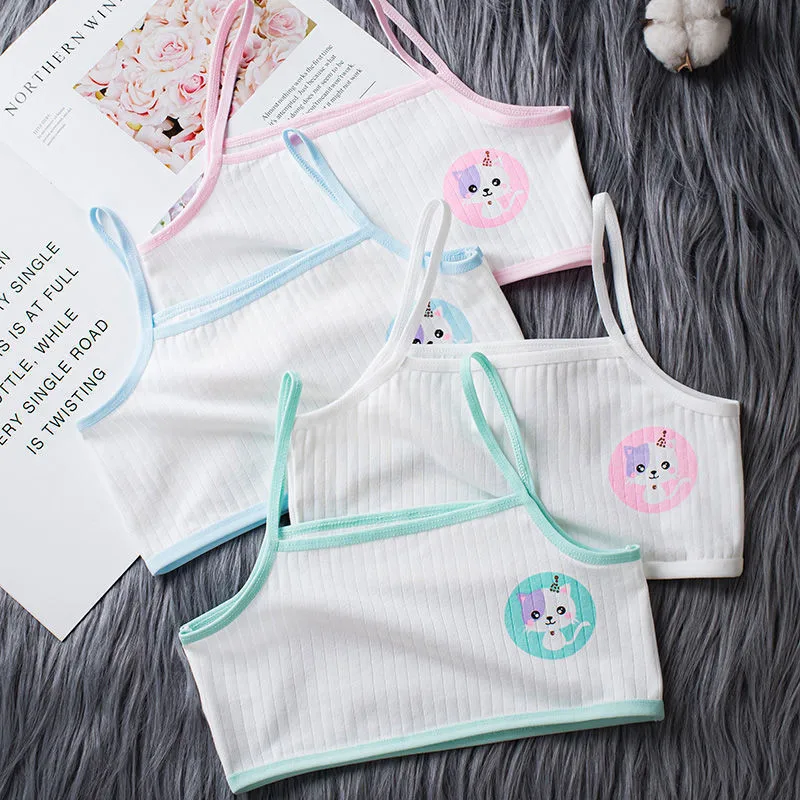 4pcs/set Lace Cotton Young Girls Training Bra Kids Vest Teens Teenage Underwear Children Bras for 8 9 10 11 12 13 14 years old