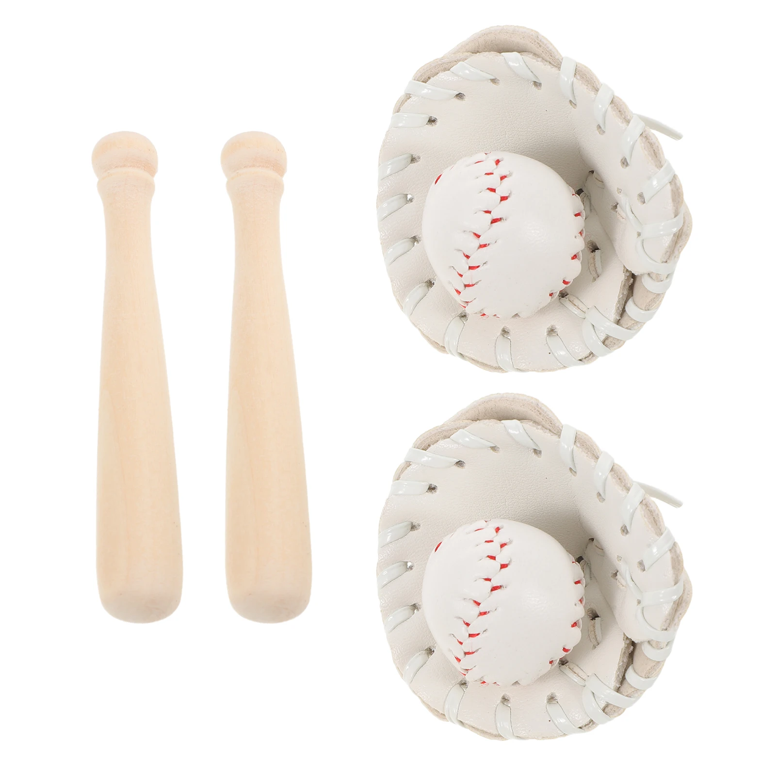2 conjuntos de luvas de taco de beisebol em miniatura conjunto de bola detalhada equipamentos esportivos miniaturas acessórios para casa de bonecas chaveiro de amuletos de beisebol