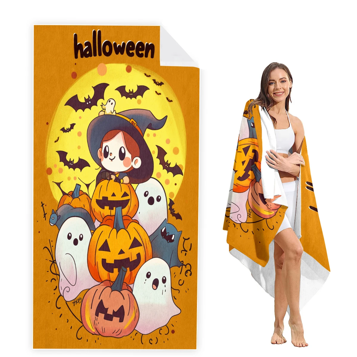 

Halloween Beach Towel Oversized, Super Absorbent Sand Free Thick Microfiber Beach Towel,Beach Towels for Kids,Men,Women