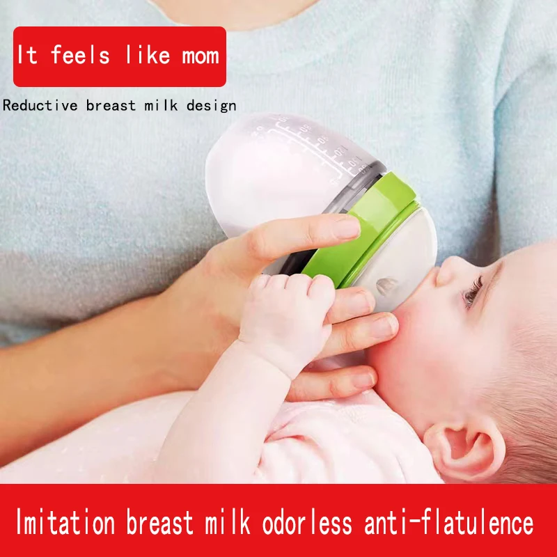 

Baby silicone bottle; Newborn baby weaning device; Liquid silicone with straw; Baby anti-choking wide-mouth bottle with handle b
