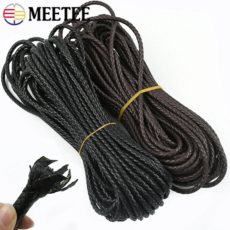 5Meters Meetee 3/4/5/6/7/8/10/12mm PU Woven Cord Round Leather Rope for DIY Handbag Key Chain Decor Bracelet Crafts Accessories