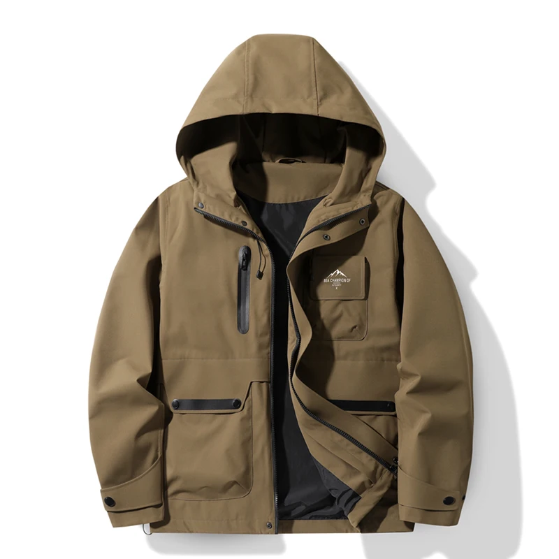 

Massgorule Men's spring autumn outdoor windbreaker fashion hooded jacket men's work jacket windproof waterproof Men's wear