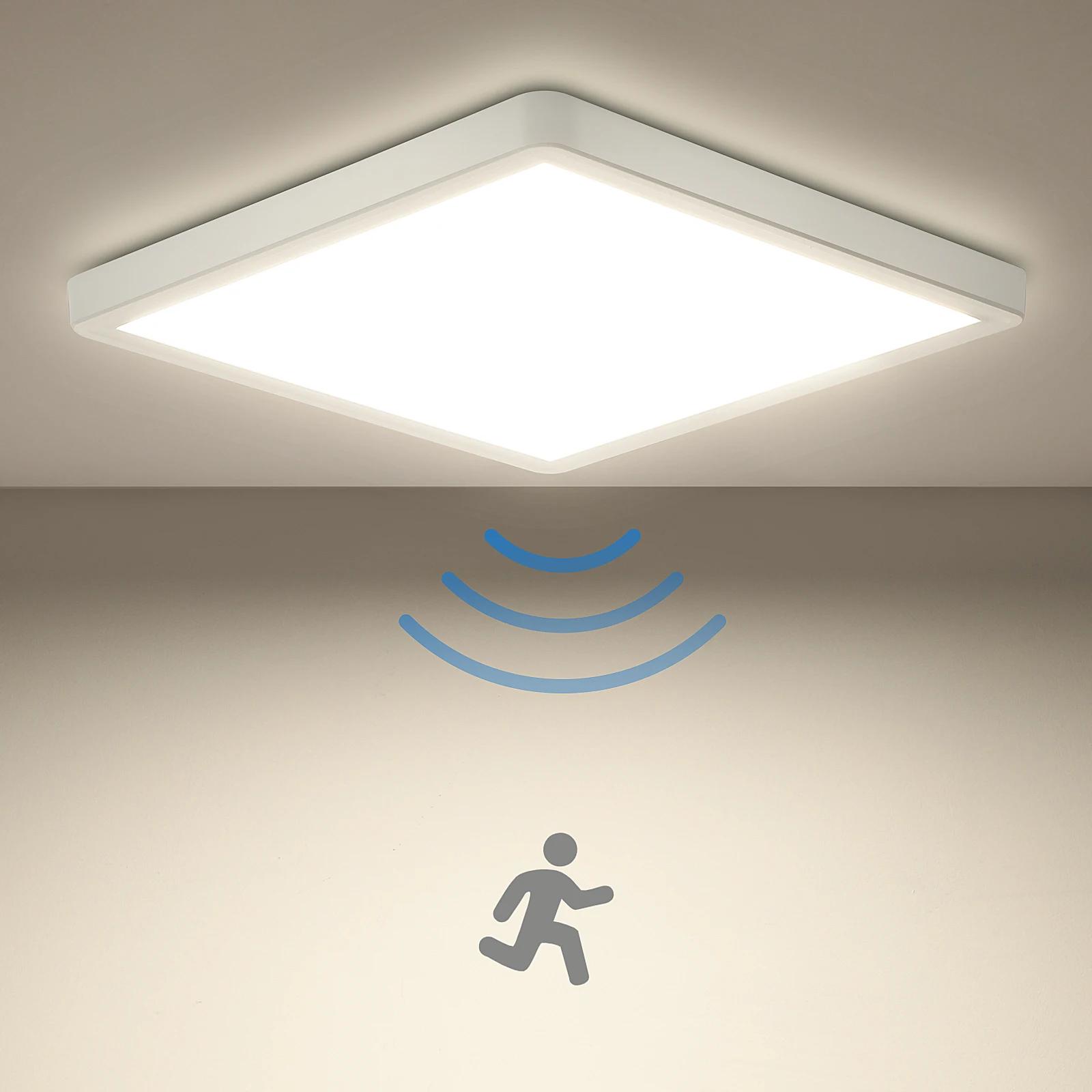 18W LED Ceiling Light with Radar Motion Sensor, 1800LM 4000K IP44 Flat Lamp for Hallway Stairs Balcony Garage
