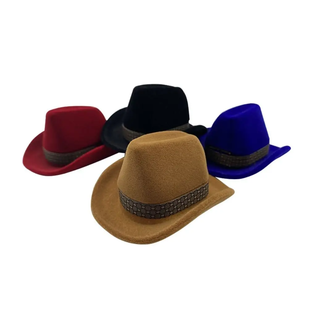 Vintage Western Cowboy Hat Ring Box Flocked Fashion Jewelry Storage Boxes Portable Dust-proof Creative Ring Box Girl