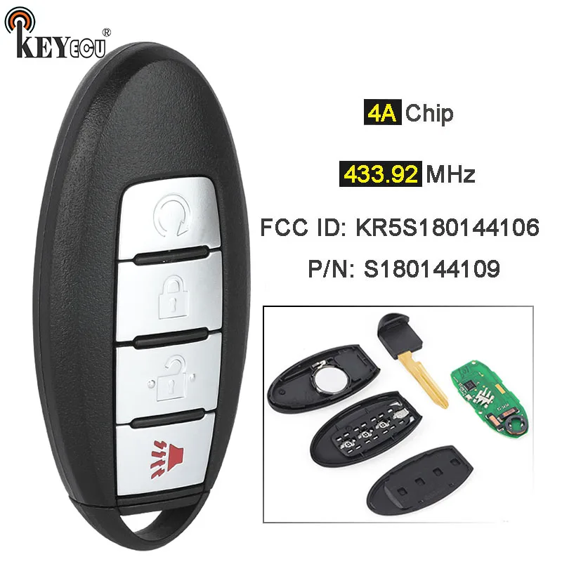 KEYECU 434MHz 4A Chip P/N: S180144109, KR5S180144106, 285E3-6FL2A, 285E3-6FL2B  Smart Remote Key Fob for Nissan Rogue 2016-2020