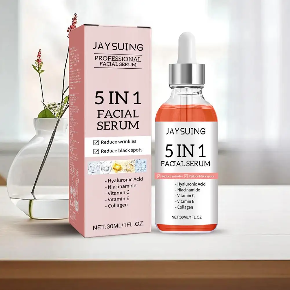 5 In 1 Anti-Aging Face Serum with Vitamin C & Hyaluronic Acid Fade Fine Lines Firming Moisturizing Brightening Serum Shrink Pore