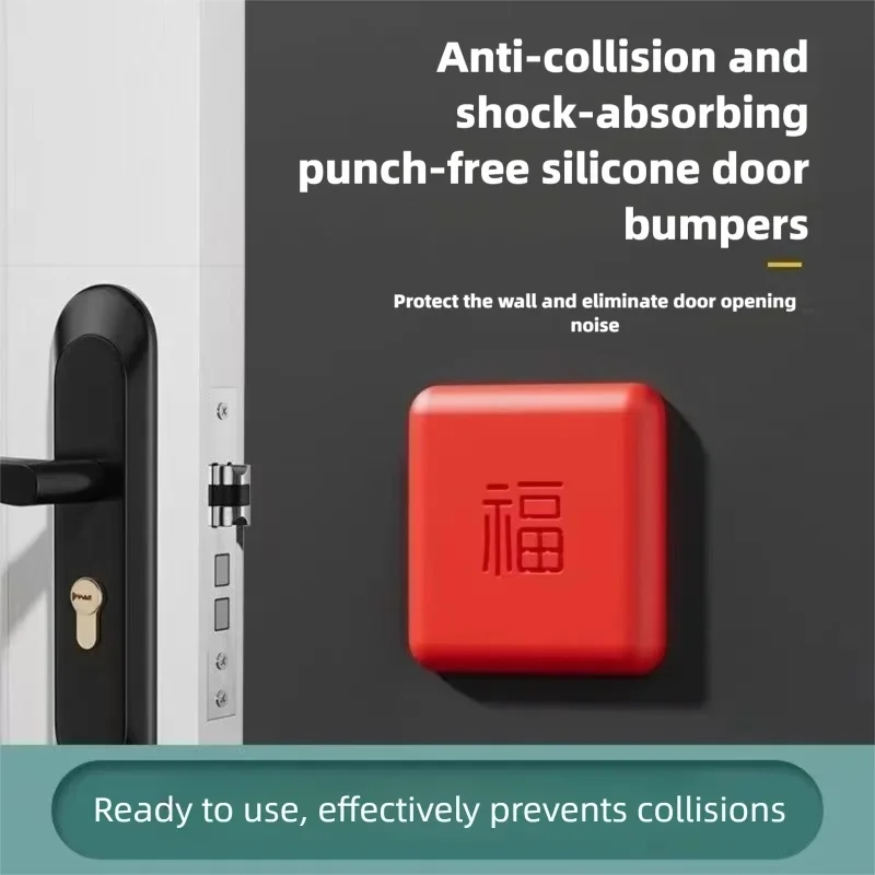 Multi-Color Fu Word Adhesive Anti-Collision Mat Self-Stick Silicone Bumper Pad for Door Cabinet Wall Refrigerator