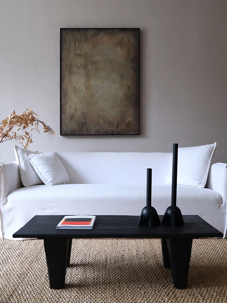 

Vintage Square Table Light Luxury Wabi-Sabi Style End Table Creative Design Home Decoration Carbonized Solid Wood Black Teatable