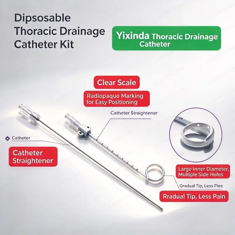 Pleural Effusion Drainage Catheter Kit, Disposable Pigtail Set with Large Side Holes for Clot Prevention