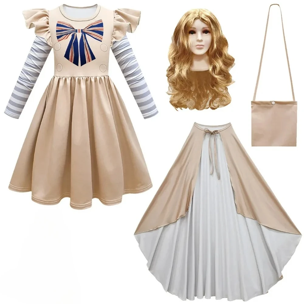 

M3GAN Cosplay Costume Tie Megan Golden Wig Kids Girls AI Doll Robots Dresses Horrible Uniform Halloween Carnival Party