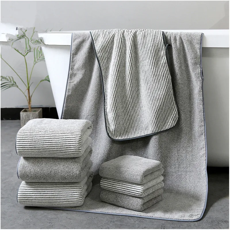 Bamboo Charcoal Coral Velvet Bath Towel For Adult Soft Absorbent Bamboo Carbon Fiber Household Bathroom Towel Sets SPORTS grey