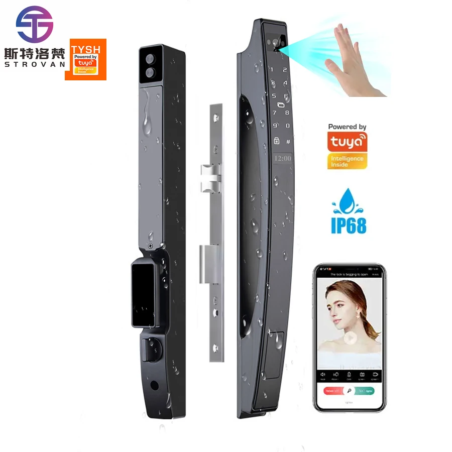 

STLF 6085 Smart WiFi Lock Video Intercom Waterproof IP68 3D Face Fingerprint Recognition Aluminum Keyless Electric Wood Cloud