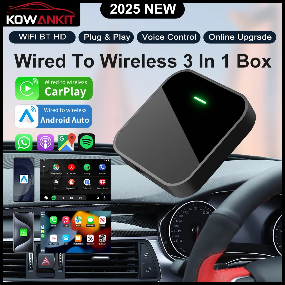 2026 2in1 Wireless Carplay Dongle Android Auto Smart Adapter Plug & Play WiFi Bluetooth for Cars Since 2016+